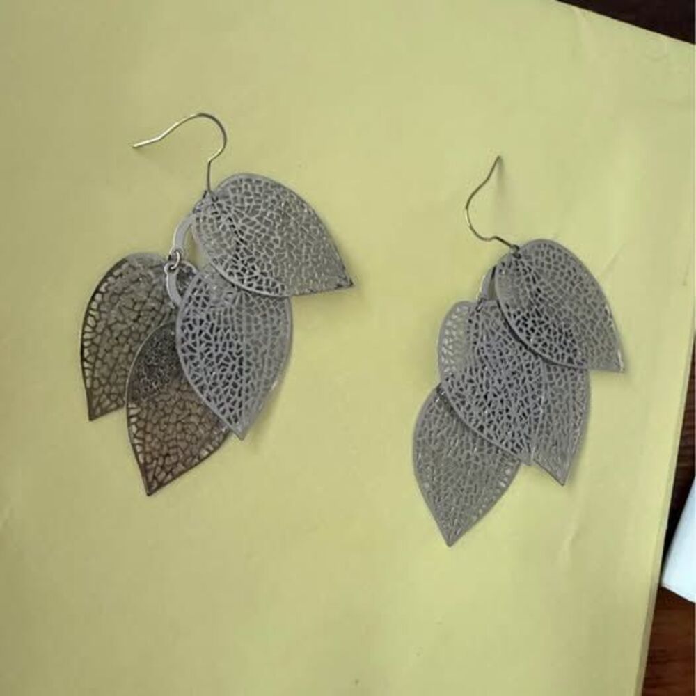 Silver-Tone Filigree Leaf Dangle Earrings